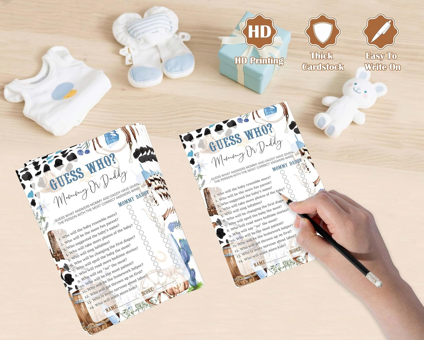 Cowboy Baby Shower Bingo Game, Pack of 30 Game Cards, Wild West Rodeo Shower Game, Gender Reveal Party Decorations, Gender Neutral - KR59