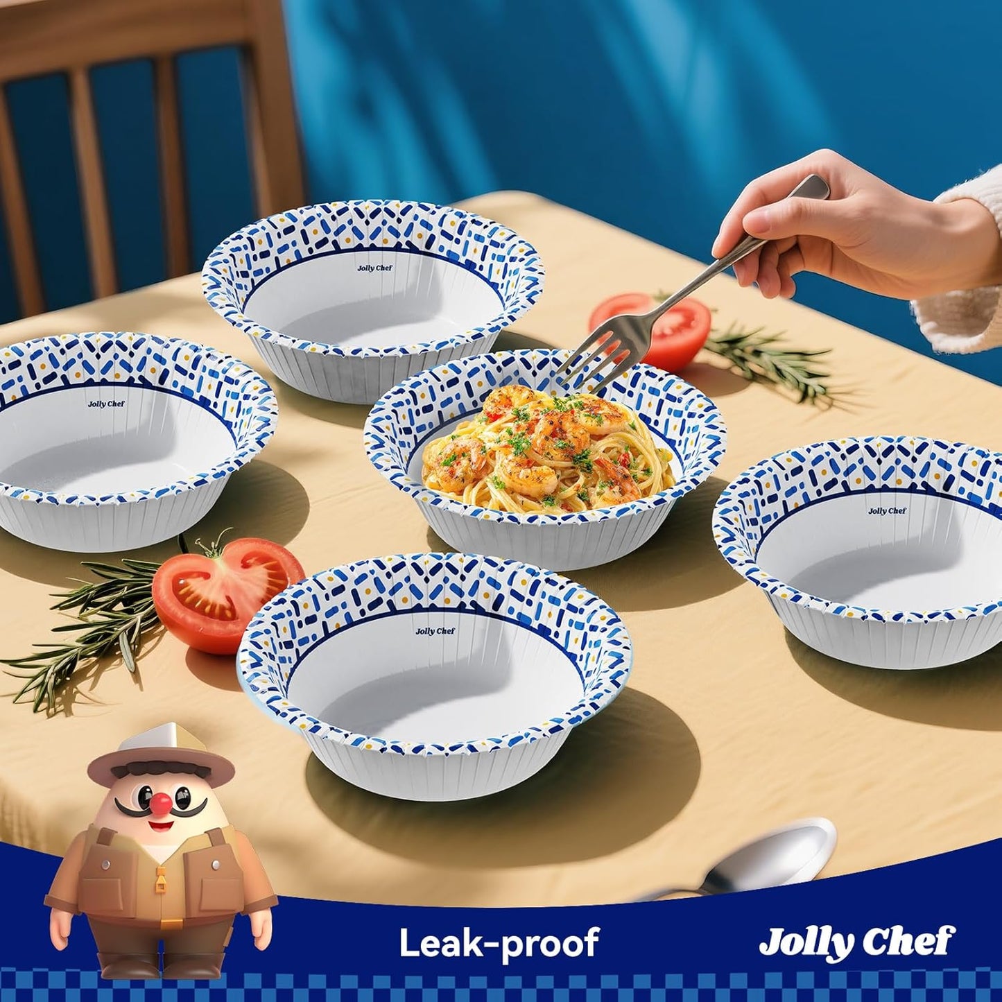 JOLLY CHEF 12 oz Paper Bowls 200 Count, Soak-Proof, Heavy Duty Small Disposable Bowls Bulk for Snacks, Desserts, Breakfast, Lunch, and Party Use