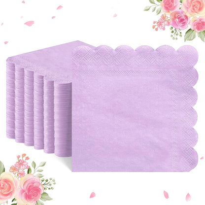 NatNarr 120 Pcs Cocktail Napkins Pink Mothers Day Paper Napkins Light Pink Dessert Beverage Napkin Cute Scalloped Party Napkin for Baby Bridal Shower, Birthday, 5 x 5 Inch