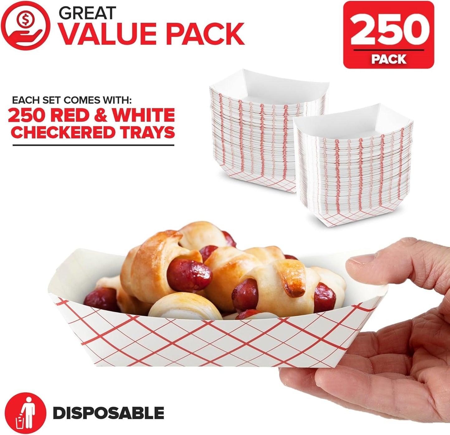 Stock Your Home 100-Pack 3 lb Paper Food Trays – Red & White Checkered Disposable Paper Food Boats, Eco-Friendly Serving Trays for Concessions, Nachos, Snacks & Condiments – 5.75" x 3"