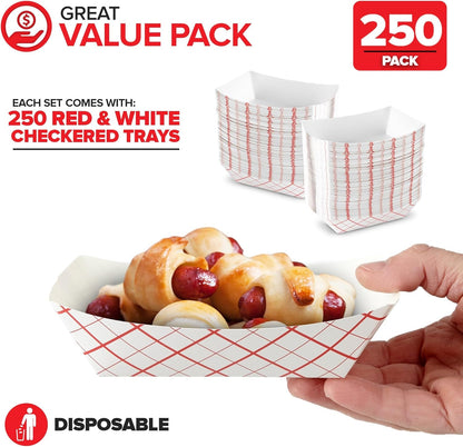 Stock Your Home 100-Pack 3 lb Paper Food Trays – Red & White Checkered Disposable Paper Food Boats, Eco-Friendly Serving Trays for Concessions, Nachos, Snacks & Condiments – 5.75" x 3"