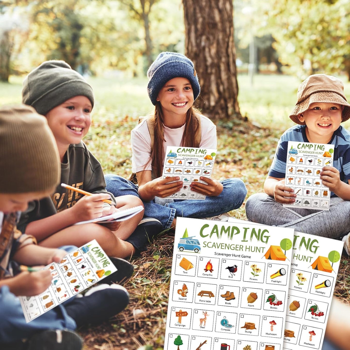 Hoolerry 30 Pcs Nature Scavenger Hunt for Kids Road Trip Game Car Spring Summer Easter Scavenger Hunt Cards Travel Activities Camping Games Outdoor Indoor Seek Activity for Kids Adults(Nature)