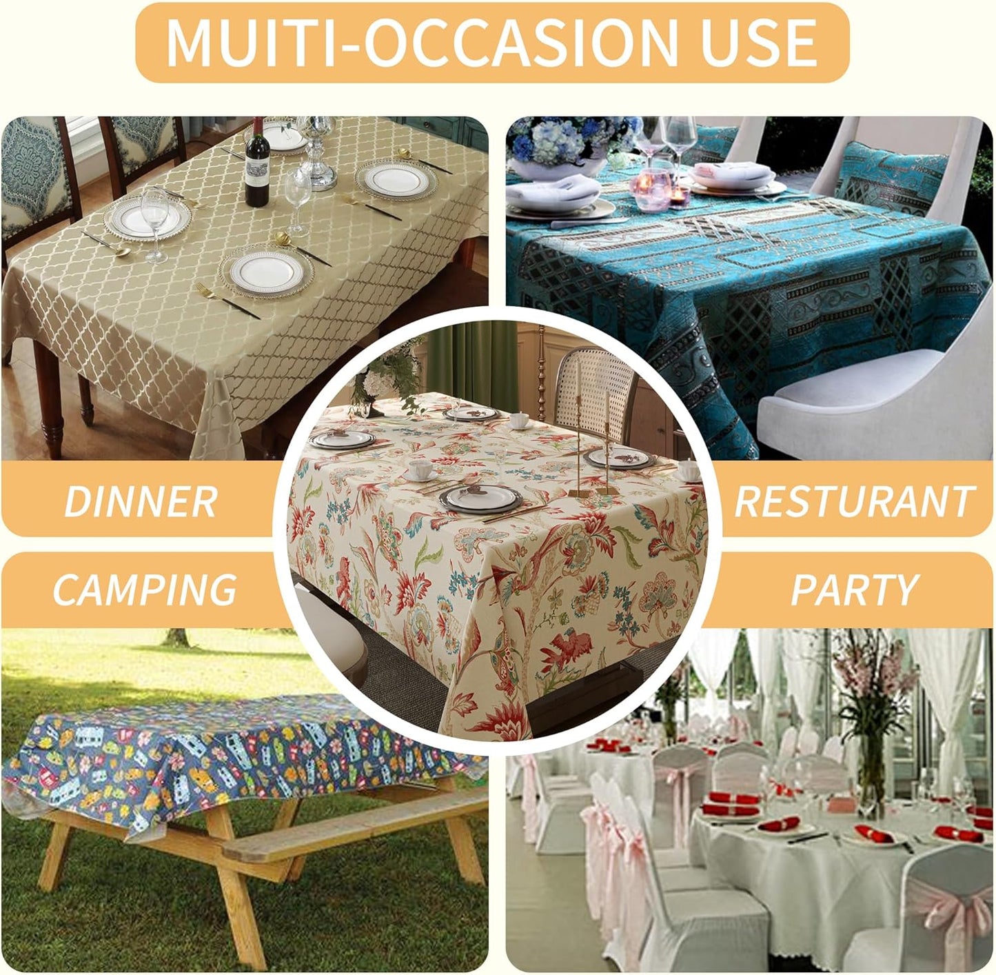 Rectangle Table Cloth,100% Waterproof Tablecloth Oil Proof Spill Proof Vinyl Table Cloth, Wipe Clean Plastic Table Cover for Dining, Camping, Indoor and Outdoor 52" x 70",Leaves
