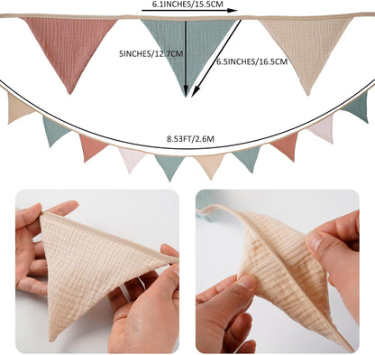 Fabric Bunting Banner, 2 Pack Handmade Neutral String Banner Each 8.5 ft 10 Flags Nursery Wall Hanging Wedding Birthday Home Baby Shower Party Decoration Bunting (Pink Candy)