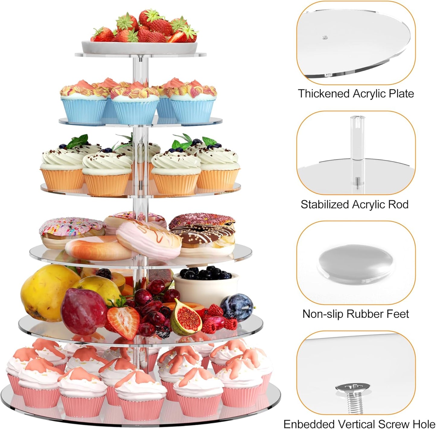 4 Tier Round Cupcake Stand, Acrylic Cupcake Display Stand for 38 Cupcakes, Clear Cupcake Holder Stand for Dessert Table, Cupcake Tower Stand for Wedding Birthday Party Graduation