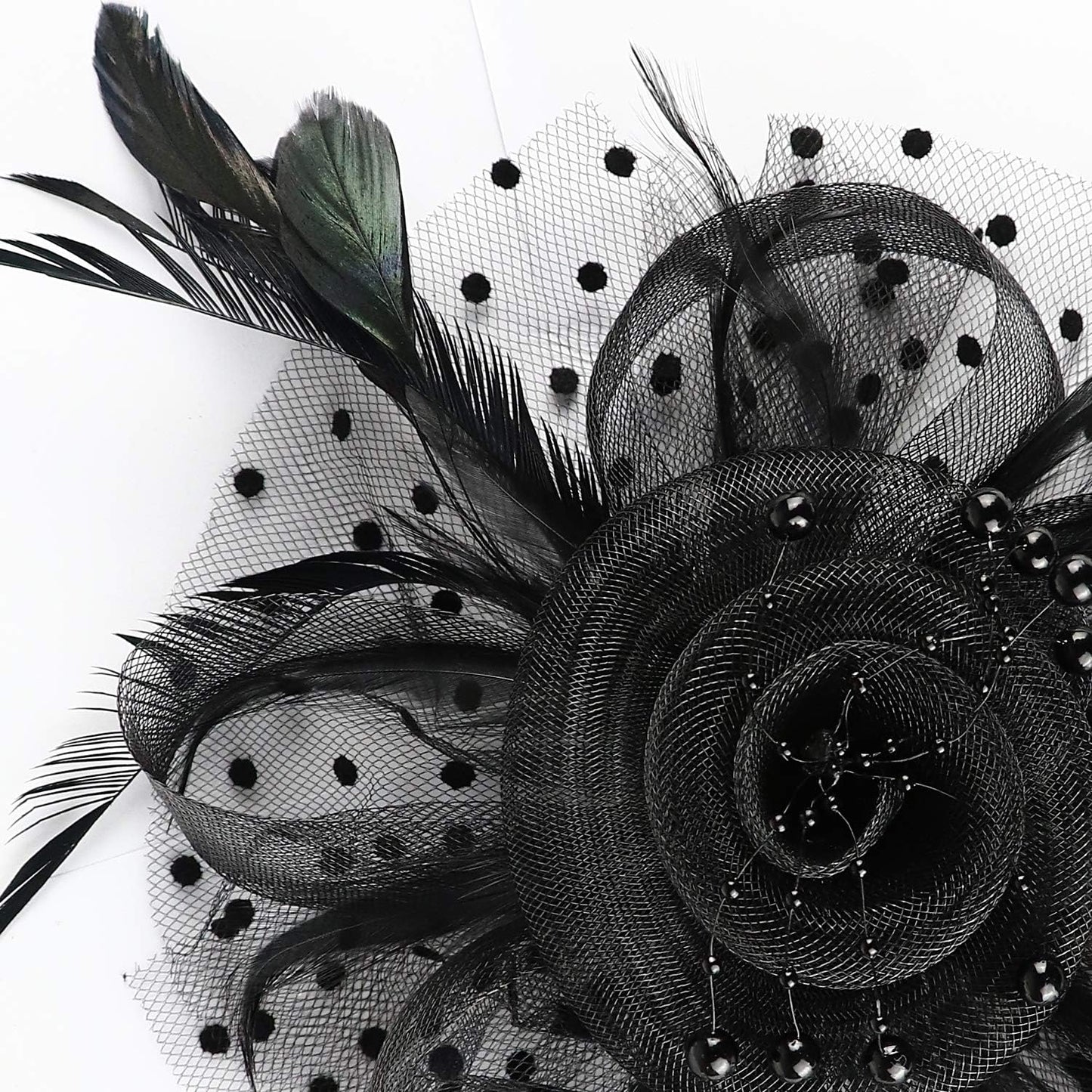 DRESHOW Fascinators Hat Flower Mesh Ribbons Feathers on a Headband and a Clip Tea Party Headwear for Girls and Women - Colors B