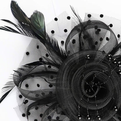 DRESHOW Fascinators Hat Flower Mesh Ribbons Feathers on a Headband and a Clip Tea Party Headwear for Girls and Women - Colors B