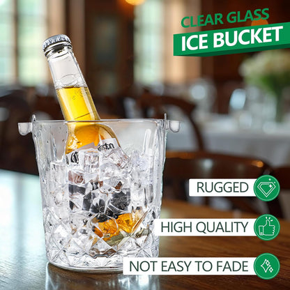 Glass Ice Bucket with Handle and Ice Tong Holds 37oz of Ice Clear Crystal Ice Buckets for Cocktail Bar Wine Home Bar Accessories Parties Clear Champagne Bucket