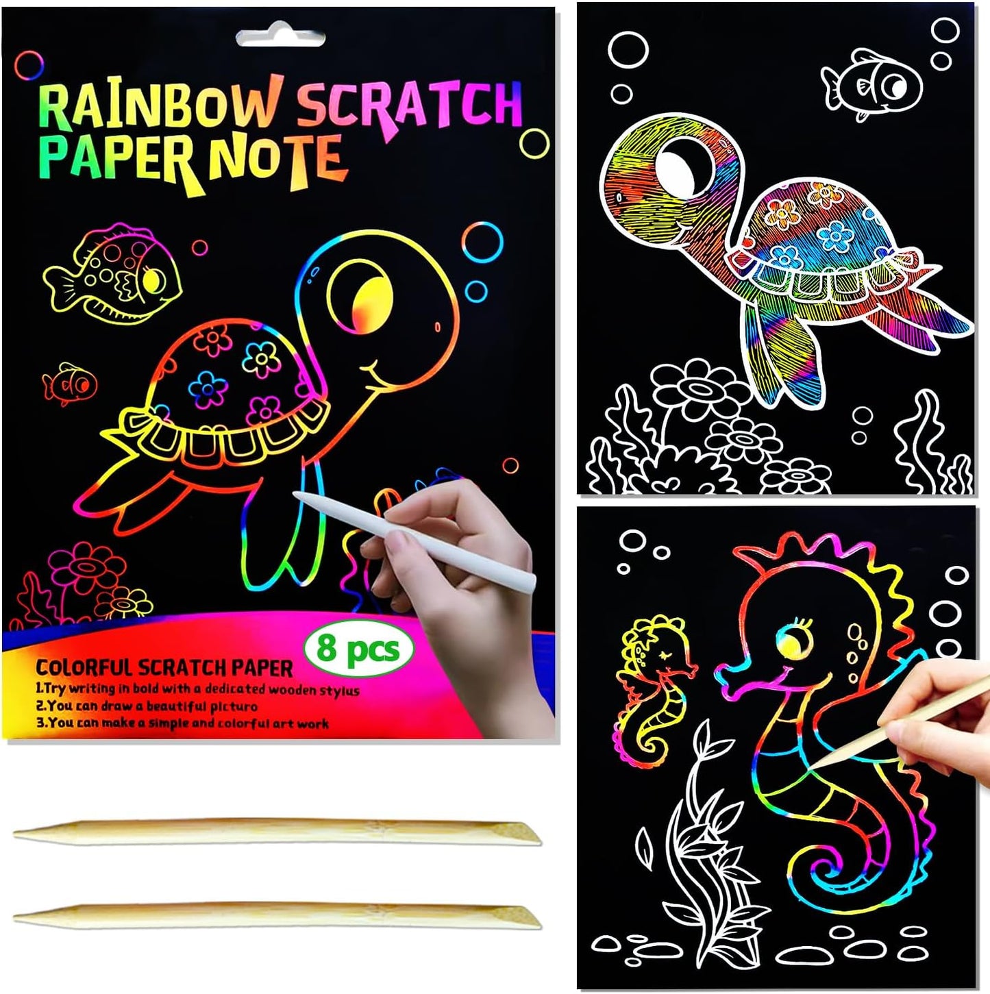 BAOXUE Scratch Art for Kids, Mermaids Black Rainbow Scratch Paper Set-Arts And Crafts & Supplies, DIY Activity & Party Games, Mermaid Toys Gifts for Toddlers, Girls