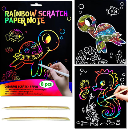 BAOXUE Scratch Art for Kids, Mermaids Black Rainbow Scratch Paper Set-Arts And Crafts & Supplies, DIY Activity & Party Games, Mermaid Toys Gifts for Toddlers, Girls