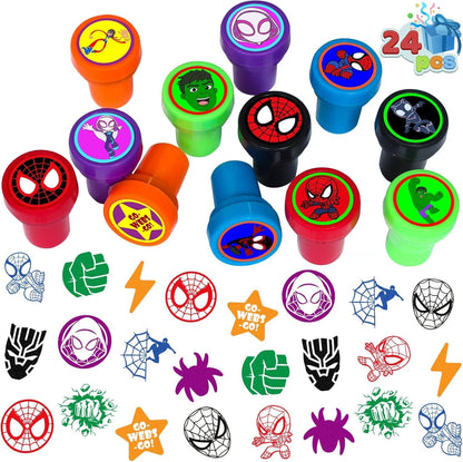 24 Pcs Spide Stampers - Perfect Spide Birthday Party Supplies, Goody Bag Fillers & Party Favors.