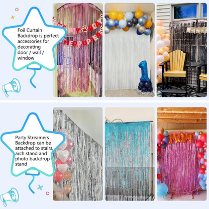 2 Pack Foil Curtain Backdrop Curtains Silver Tinsel Door Streamers Birthday Party Decorations Photo Booth Props for Disco Party Graduation Wedding Baby Shower Bachelorette Christmas Gender Reveal
