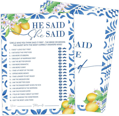 Mediterranean Lemon Bridal Shower Bingo Game with Blank Squares, Pack of 30 Game Cards, Bridal Shower Decorations, Wedding Engagement Decor, Bachelorette Party Supplies - KR30