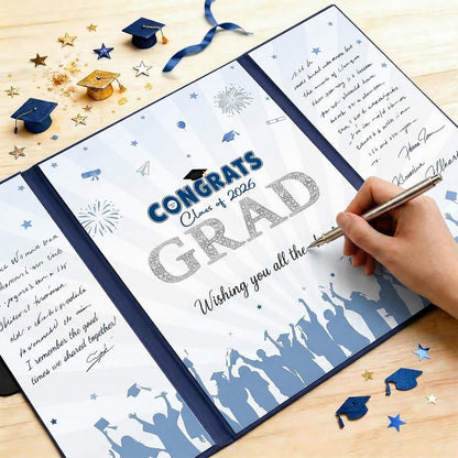 Graduation Guest Book 2026, Blue Gold Graduation Decorations Class of 2026 Graduates Sign in Book Signature Board Congrats Grad Decor Party Supplies, High School College Graduations Gifts for Her Him