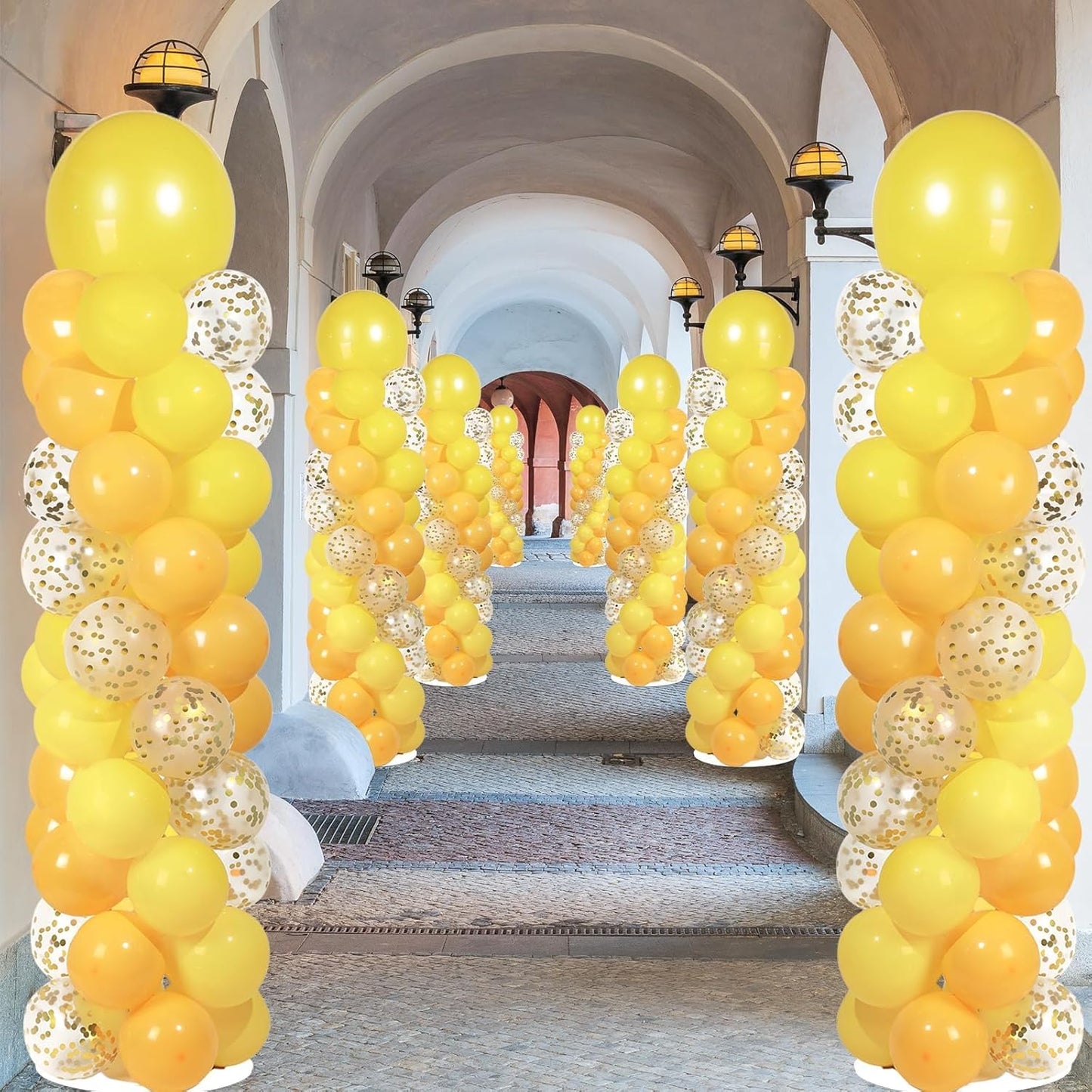 2 Set Black and Gold Balloons Column Stand Kit with 100 Balloons Adjustable Balloon Stand with Bases for Floor Black Gold Confetti Balloon Column Kit for Bridal Shower Valentine Birthday Party Decor