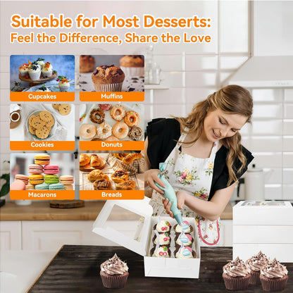 30-Set Cupcake Boxes Bulk with Clear Display Window Hold 6 Standard Cupcakes, Disposable Food Grade White Cupcake Carrier Cupcake Container, Perfect for Cupcakes Muffins Cookies Pastries
