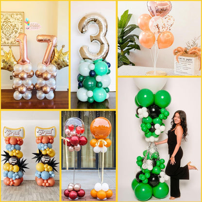 Balloon Column Kit Set of 2, 2 Set Balloon Table Stands, 6.56 Ft Reusable Metal Telescopic Balloon Tower for Birthday Wedding Holiday Party Supplies Decoration