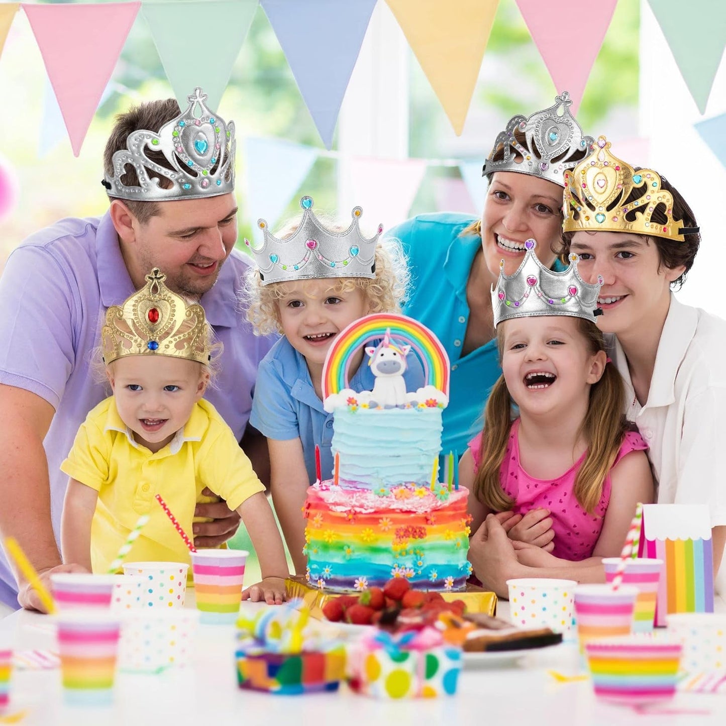 Yaomiao 44 Pcs Birthday Foam Crowns for Kids Princess Tiaras King Hat Bulk Diamond Sticker Kits for Crown Party Supplies