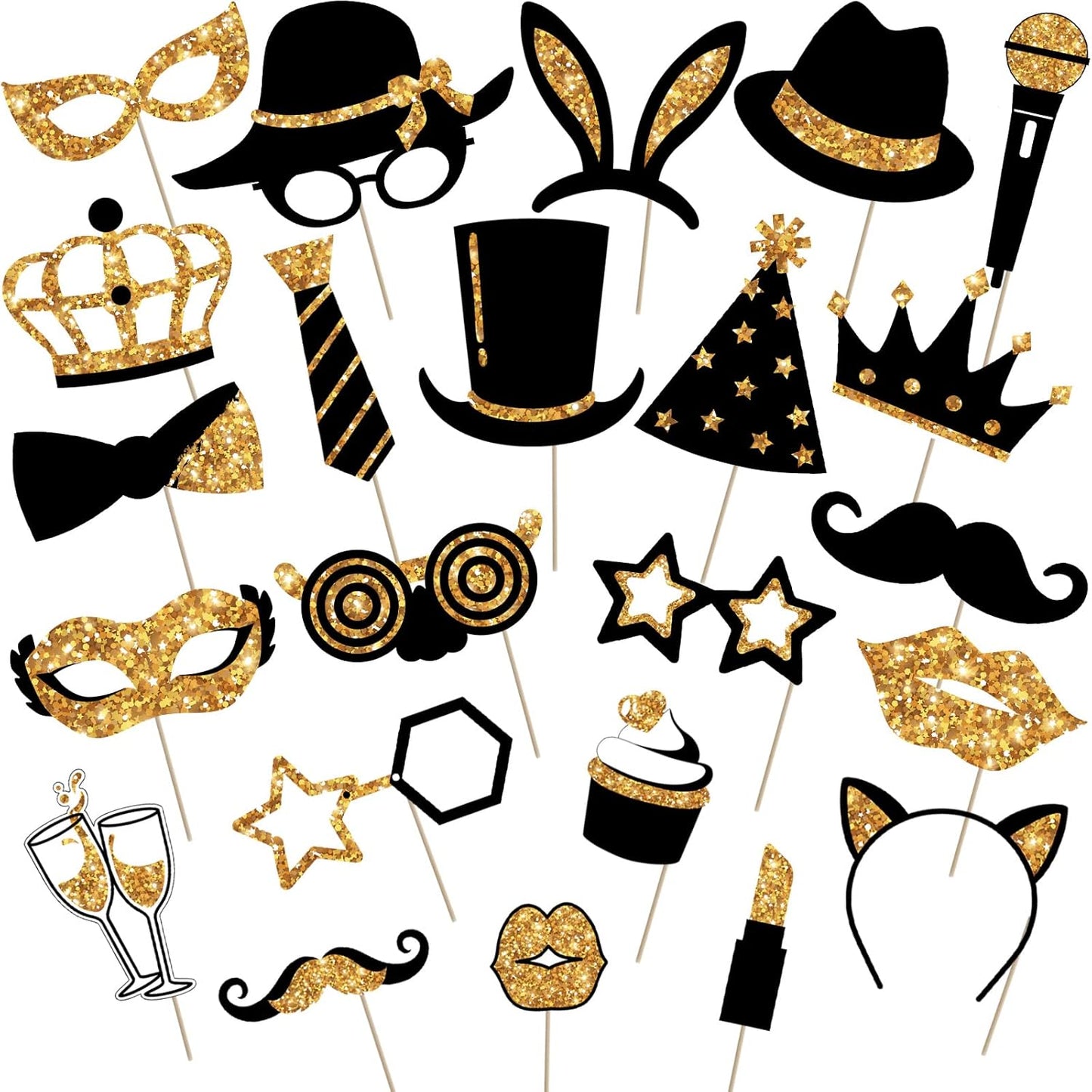 Zonon 24 Pcs Funny Photo Booth Props Class of 2026 Graduation Birthday Wedding Family Class Reunion Prom Disco Party Celebration Decoration Supplies Mix of Hats, Lipstick, Tie(Blue and Black)