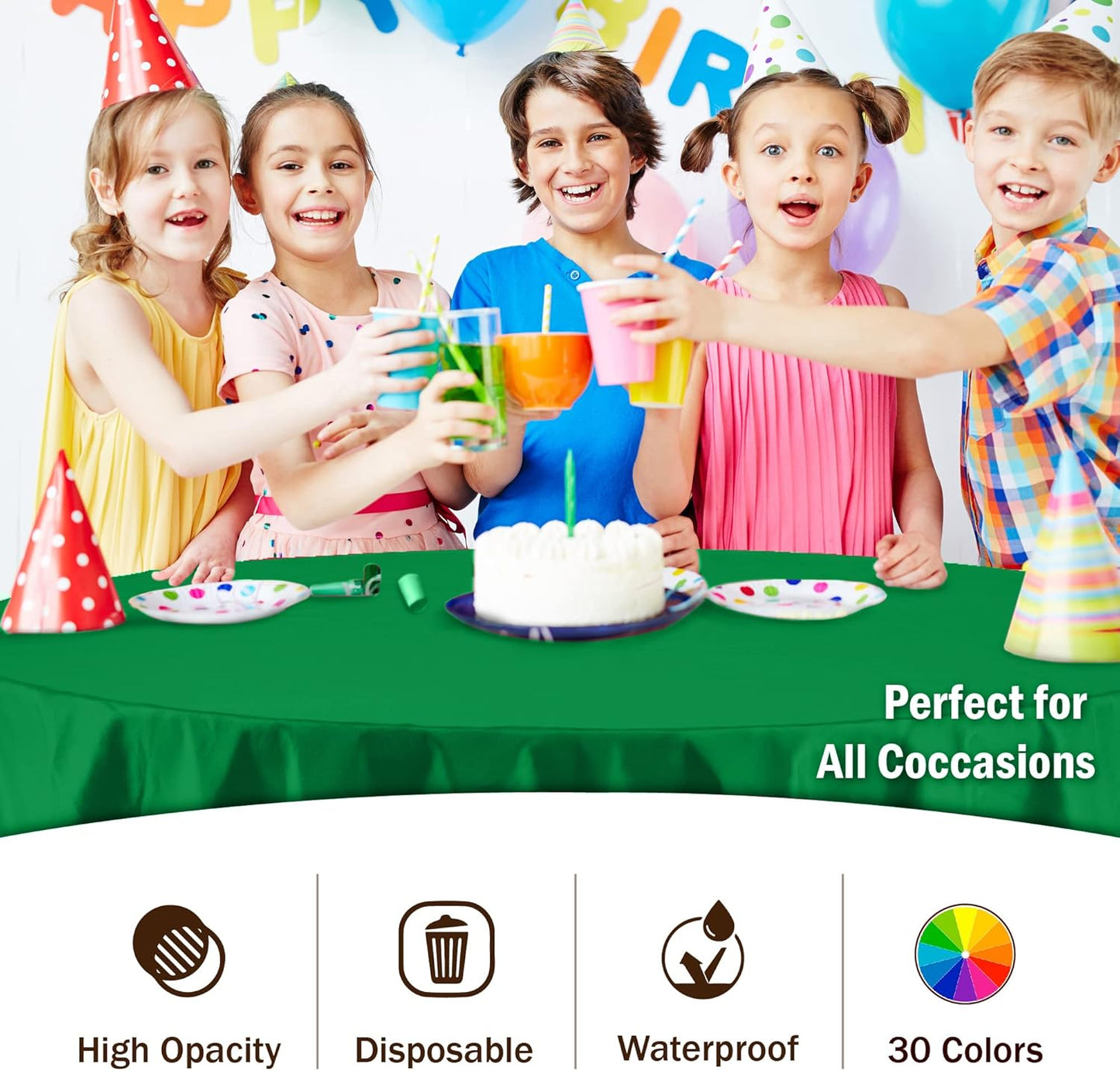 12-Pack Premium Plastic Tablecloth 54in. x 108in. Rectangle Table Cover - Dark Blue - Colors A