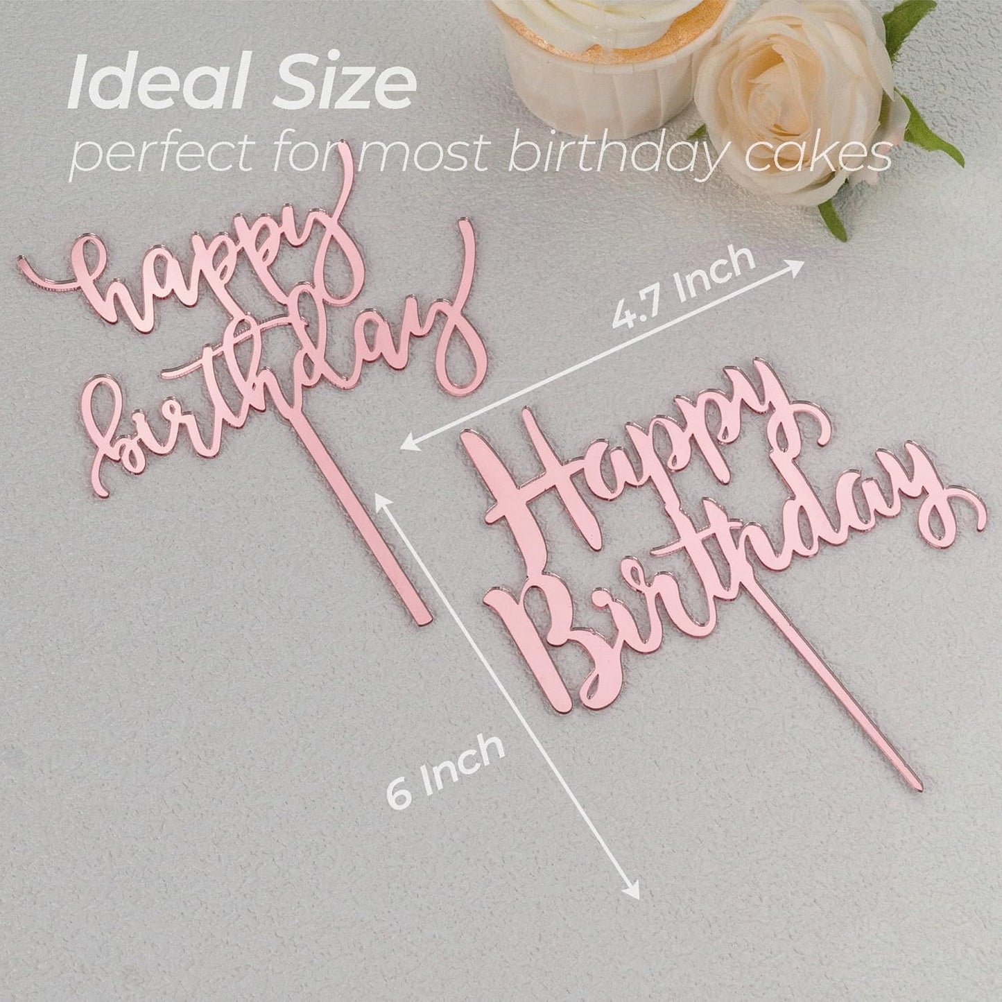 6 Pcs Black Happy Birthday Cake Toppers Set, Acrylic Cake Decoration for Birthday Party