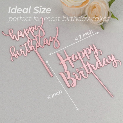 6 Pcs Black Happy Birthday Cake Toppers Set, Acrylic Cake Decoration for Birthday Party