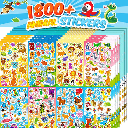 Sinceroduct 64 Sheets Stickers for Kids, 1800+pcs Animal Sticker, 16 Animal Themes Water Bottle Stickers, Scrapbooking Party Favors Classroom for Kids, Children, Teacher, Parent