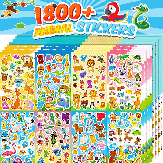 Sinceroduct 64 Sheets Stickers for Kids, 1800+pcs Animal Sticker, 16 Animal Themes Water Bottle Stickers, Scrapbooking Party Favors Classroom for Kids, Children, Teacher, Parent