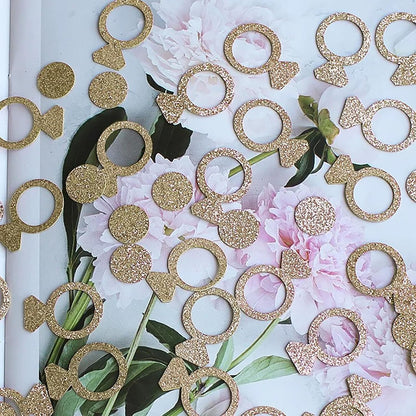 Gold Wedding Table Confetti, Bridal Shower Decorations Bride to Be Confetti Glittering Diamond Ring I Do Engagement Party Table Scatter, 100pcs