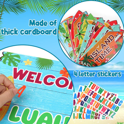 20 Pcs Luau Party Decorations Welcome Sign Summer Hawaiian Directional Signs Tropical Hawaiian Themed Birthday Decorations Luau Tiki Party Supplies with 2 Sheet Letter Stickers