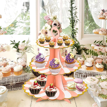 Soleebee 3-Tier Cupcake Stand, Cardboard Cupcake Tower, Dessert Cup Cake Stand Tower for Birthday Wedding Party Decoration, Cupcake Tier Stand 1 Set (Black)