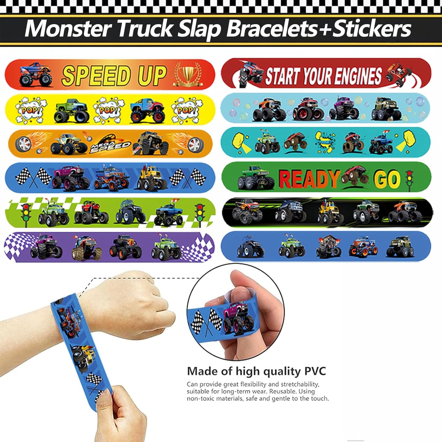 CZWXOXO 74 Pcs Racing Theme Party Favors 24 Pcs Slap Bracelets 50 Pcs Stickers Racing Birthday Party Decorations，Classroom Rewards Supplies