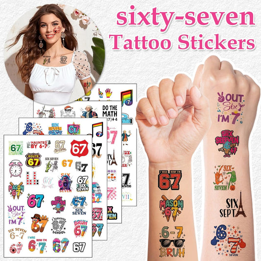 100Pcs 6 7 Meme Temporary Tattoos Stickers Set for Adults Teens, Funny Six Seven Waterproof Party Favors