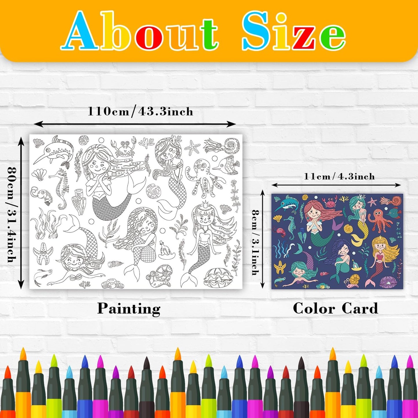 43.3x31.5 Summer Coloring Poster with Picture, Giant Cute Painting Poster, Large Coloring Tablecloth for Classroom Home Birthday Party Supplies Favor