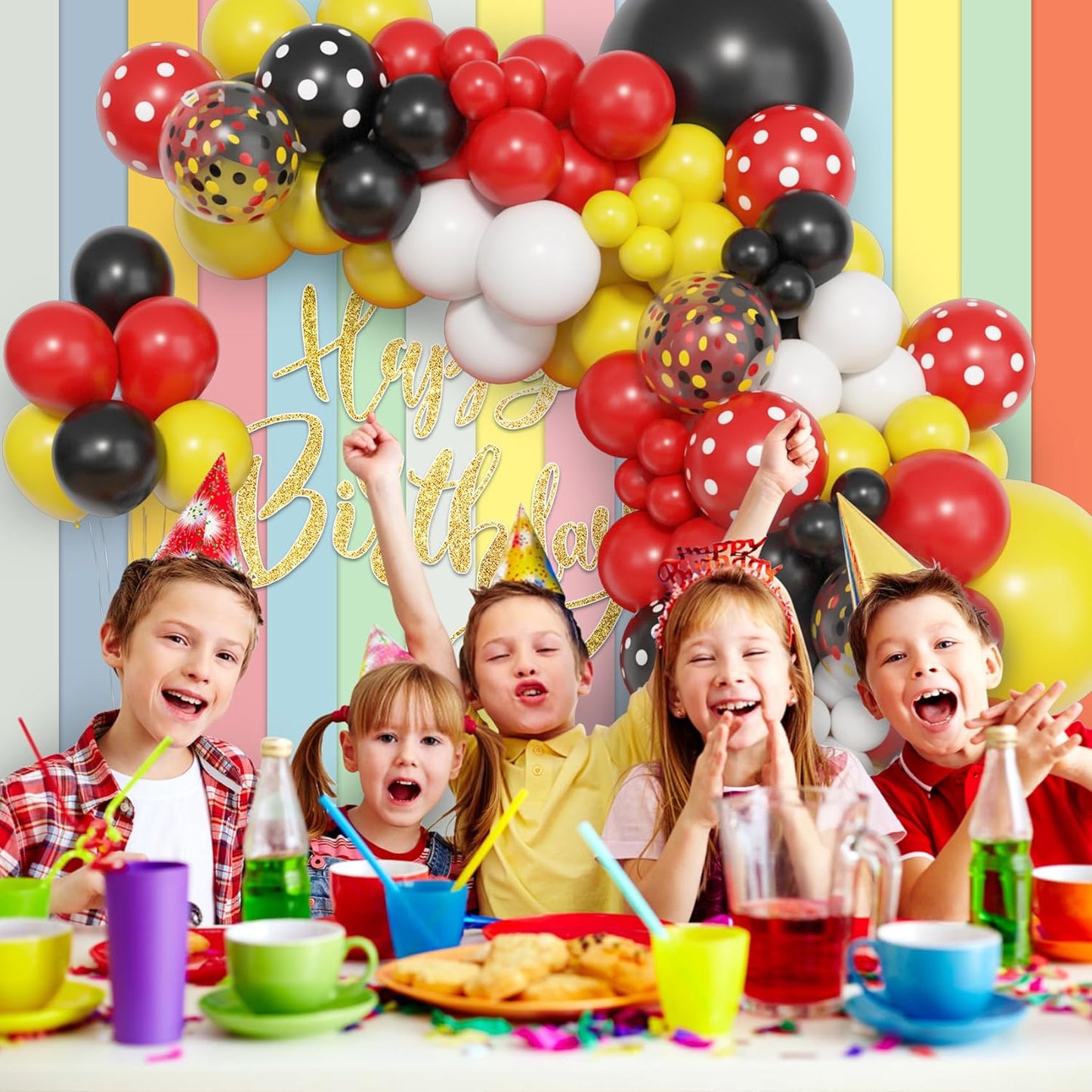 Amandir 153pcs Purple Blue Pink Balloon Garland Arch Kit, Different Sizes 18 12 10 5 inch Teal Yellow Latex Metallic Confetti Balloons for Magic Birthday Engagement Party Decoration