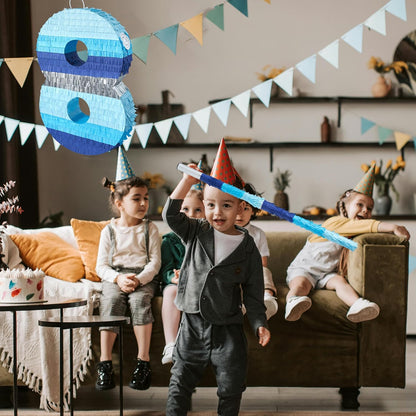 PCFING 20 Inch Number 3 Piñata Blue Silver with 30 Inch Piñata Stick Blindfold Confetti for Boys Girls Adults Birthday Party Decorations, Anniversary Celebration, Fiesta