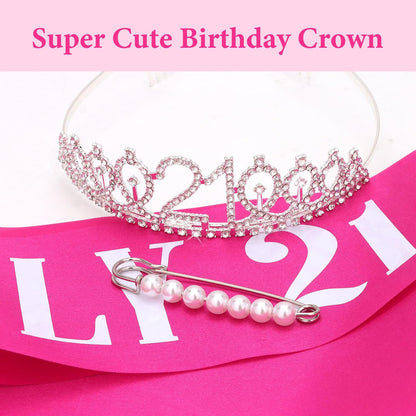 CAVETEE Silver Birthday Crown for Girls Birthday Decorations Birthday Gifts for Women and Girls