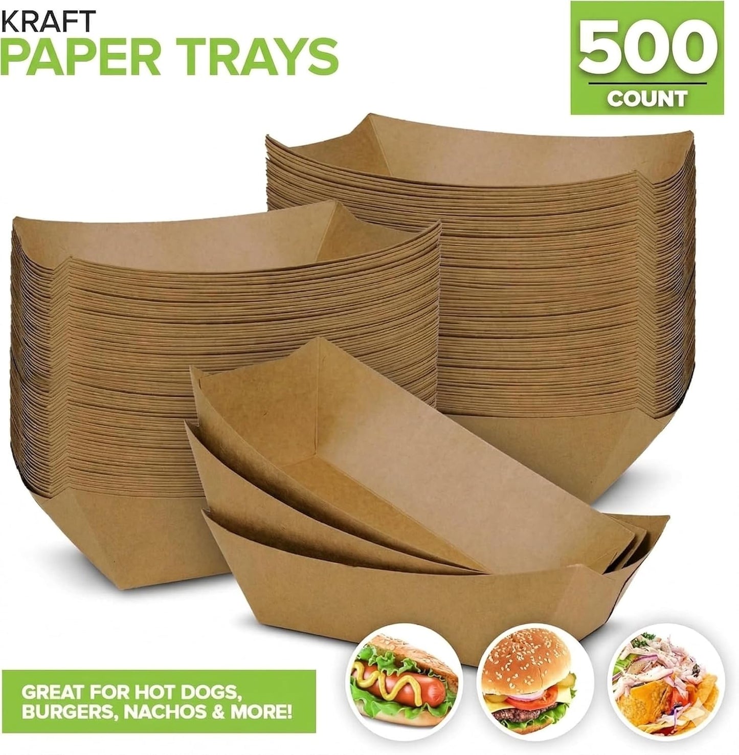 [250 Pack] Medium Disposable Brown Kraft Paper Food Trays, 1-Lb Concession Tray, Serving Boats for Party Snacks, Taco Bar, Seafood, Nachos Plates