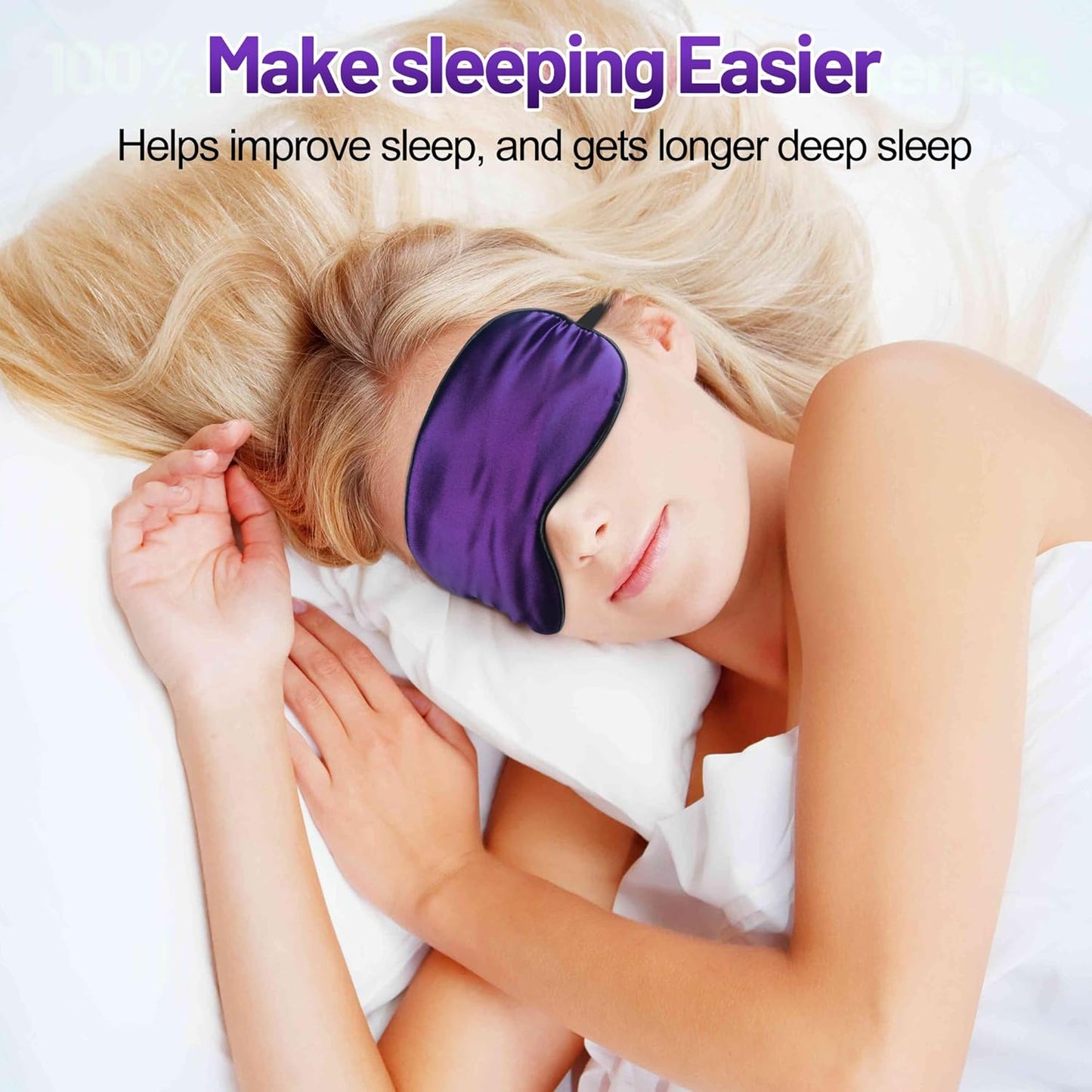 Silk Eye Mask with Adjustable Strap, Satin Blackout Sleeping Mask for Men&Women, Comfortable Blindfold Eyeshade for Night Sleep(Blue)