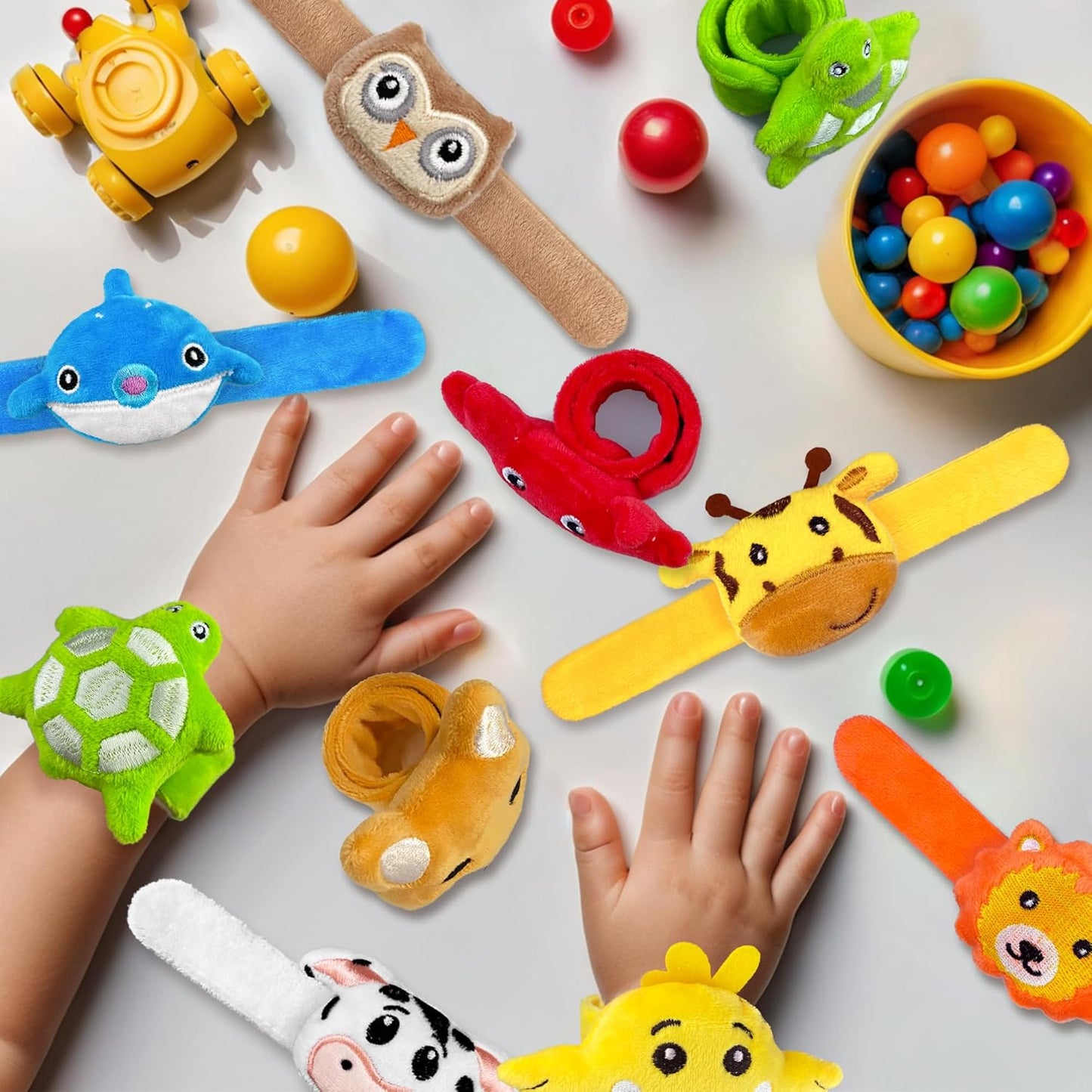 XIPEGPA 16 PCS Stuffed Animal Slap Bracelets Set Animal Farm Ocean and Jungle Plush Slap Bracelets Cute Wrist Band Toy for Party Favors 16 Styles