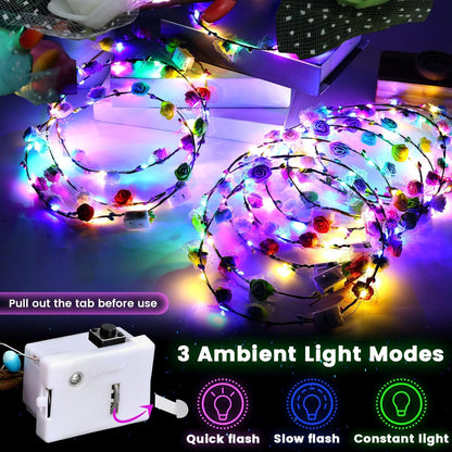 LovesTown 24PCS Flower Crowns Headbands, Light Up Headband Flower Crowns For Women, Glow in the Dark Party Supplies for Raves Birthday Wedding Favors Cosplay