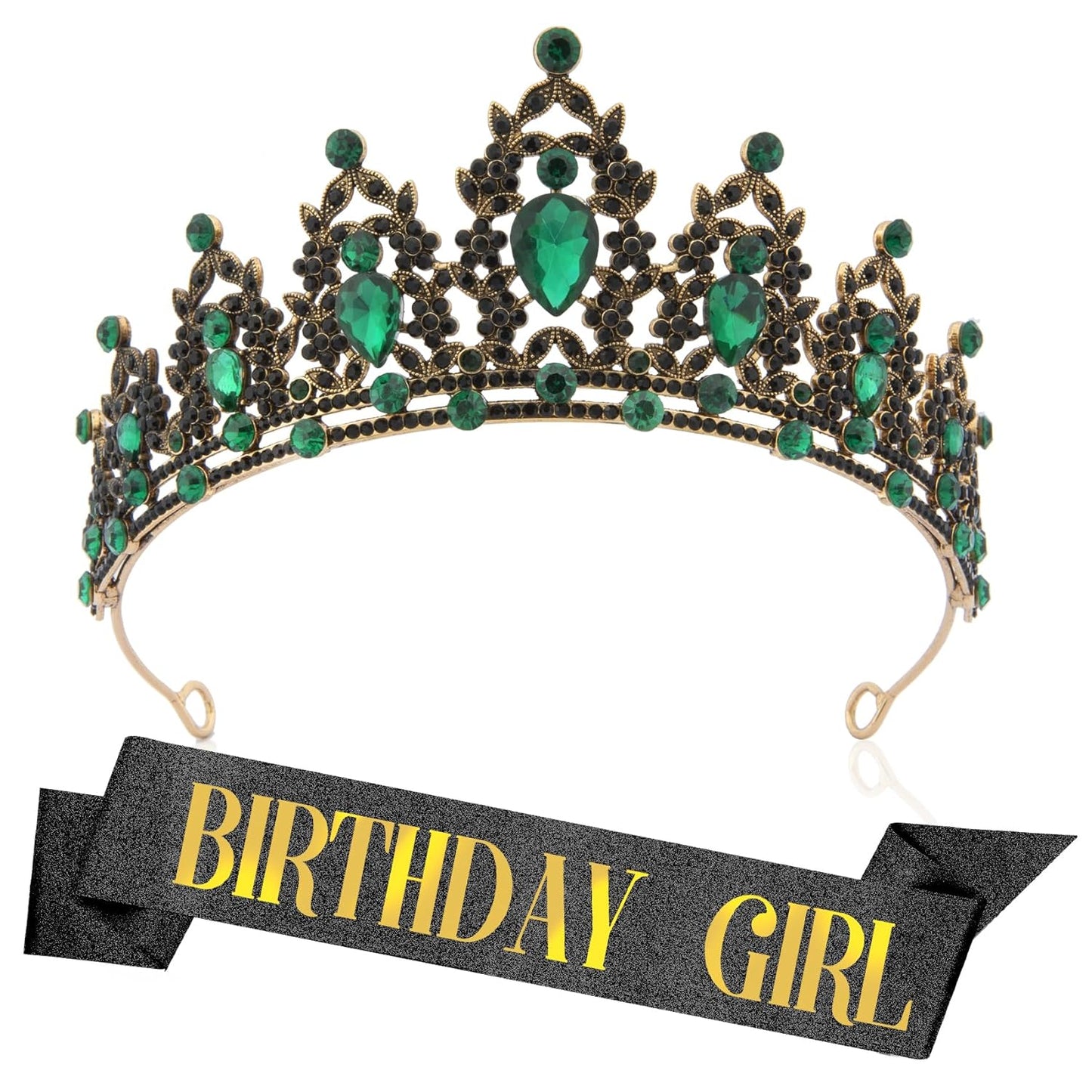 Silver Birthday Crown Headband with Sash for Women - Rhinestone Tiara for Birthday Parties