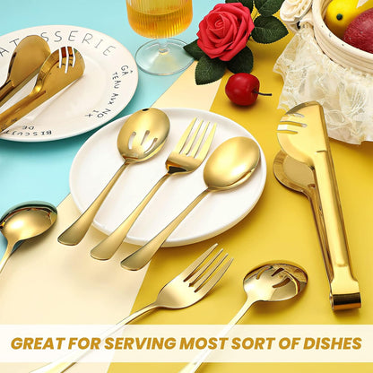 Patelai 15 Pcs Black Stainless Steel Serving Utensil Set 8.7" Large Spoons and Slotted Spoon 9.45" Tong 9" Forks Flatware Wedding Party Restaurant Cooking Kitchen Holiday Buffet Banquet Catering Hotel