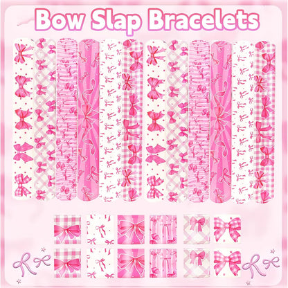 24PCS Bow Party Favors Bowkont Birthday Supplies Bowkont Theme Party Supplies Pink Bows Slap Bracelets