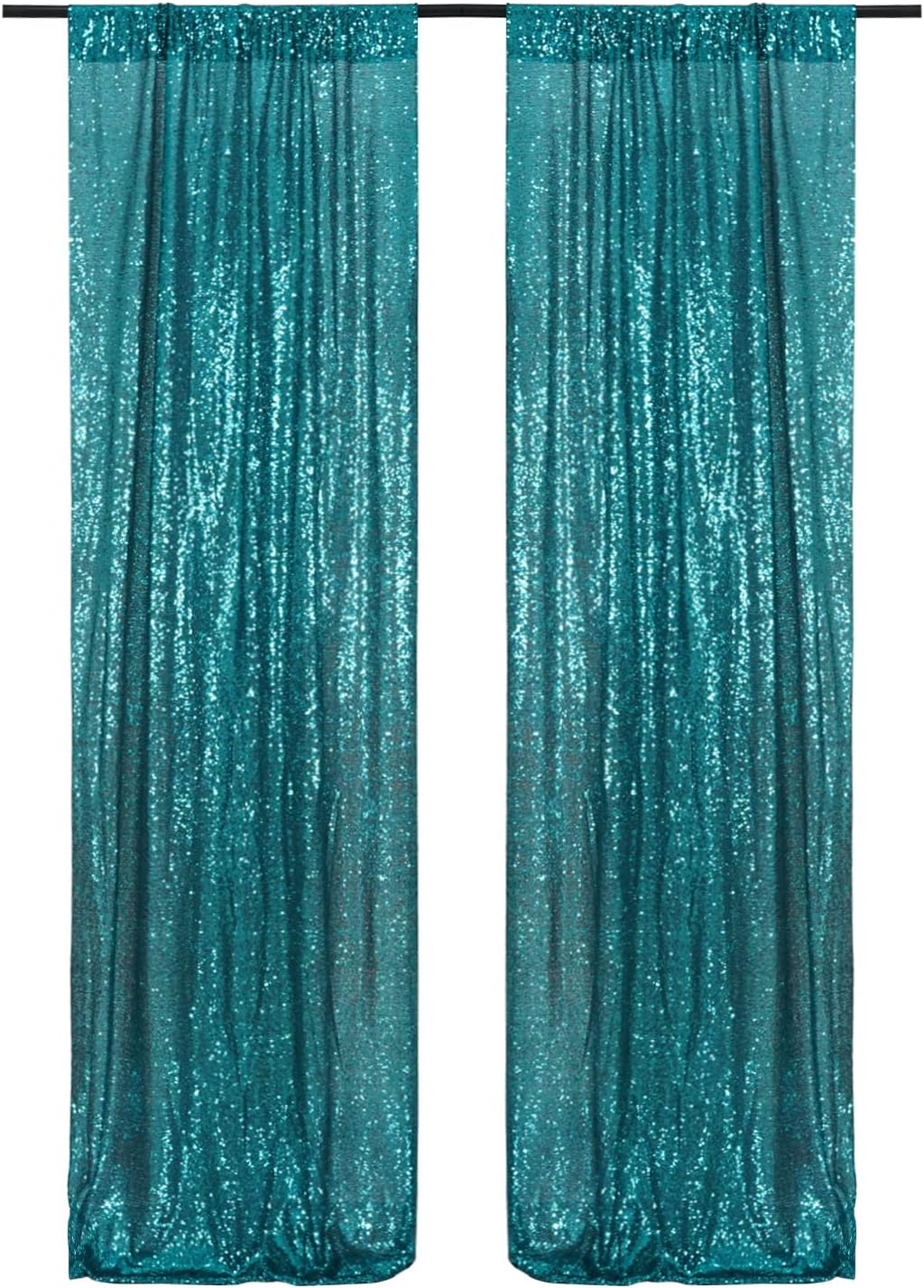 Poise3EHome Black Sequin Backdrop Curtains, 2 Panels 2FTx8FT Glitter Photo Booth Backdrop for Halloween Birthday Bachelorette Wednesday Twilight Party Decorations