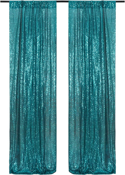 Poise3EHome Black Sequin Backdrop Curtains, 2 Panels 2FTx8FT Glitter Photo Booth Backdrop for Halloween Birthday Bachelorette Wednesday Twilight Party Decorations