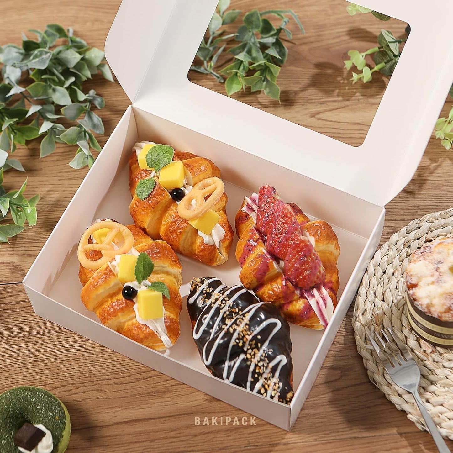 15 Pumpkin Roll Boxes, 12x8x3.5 inches Cake Roll Container, White Roll Cake Boxes with Window, Donut Boxes Pastry Cake Packaging