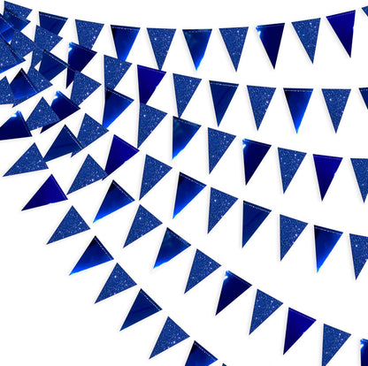 30Ft Navy Blue Gold and Beige Party Decorations Royal Blue Gold Triangle Flag Pennant Banner Bunting for Graduation Birthday Wedding Bridal Shower Nautical Ahoy Achor Theme Party Decorations Supplies