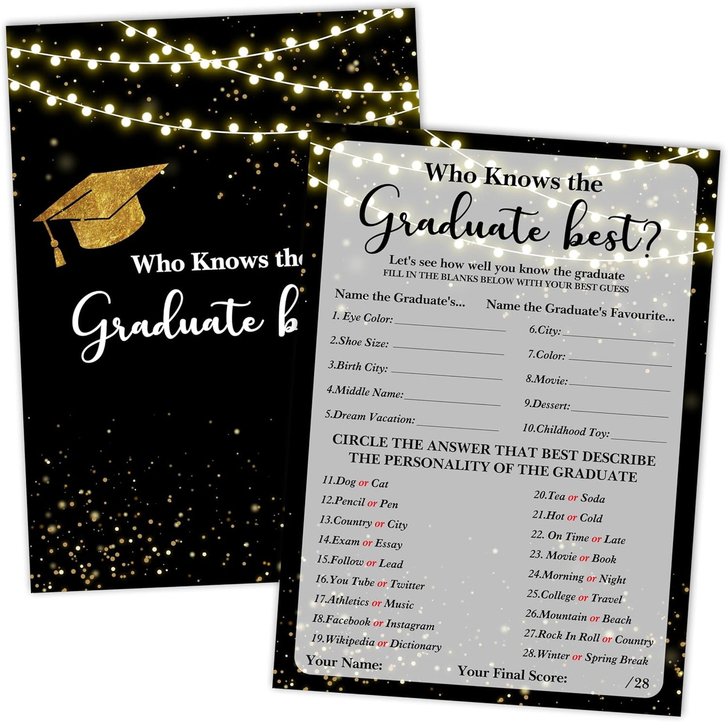 Graduation Games, Black Gold Grad Party Game Cards for Adults, Graduation Guest Bingo Games, Graduation Celebration Party Favors Supplies, 25 Pack (08)