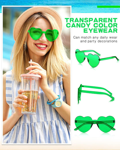 Photect 12 Pair Heart Shaped Sunglasses Neon Color Transparent Heart Glasses for Women Party Favor
